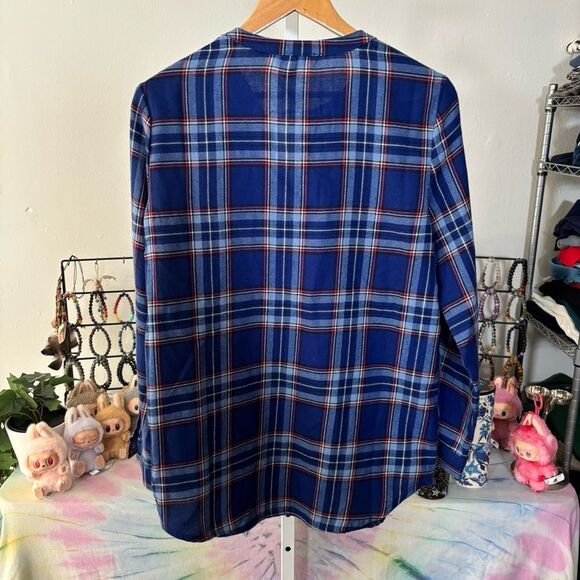 PIONEER WOMAN size small Blue Plaid Floral Embroidered Shirt flannel boho - Picture 7 of 8